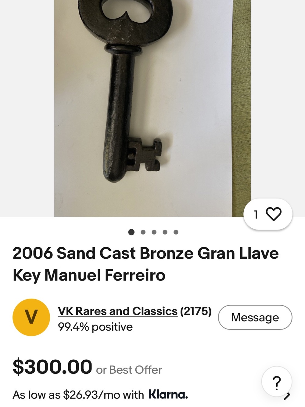 Large Sand Cast Bronze Key - Decorative Statement Piece